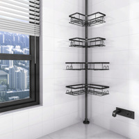 Étagère de douche d'angle télescopique à 4 niveaux avec paniers en maille en forme de L