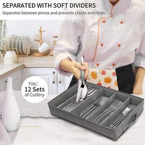 Non-Woven Fabric Silverware <b>Storage</b> Case with Adjustable Dividers & Transparent Lid & Hardboard Support - Product Image 6
