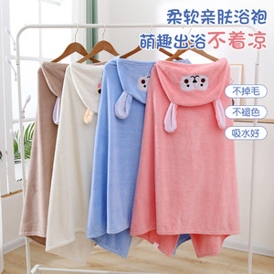 Cape de bain pour bébé en polaire corail à capuche, séchage rapide, pour enfants, usage domestique, rectangulaire, 300g 400g, lavable en machine - Product Image 1