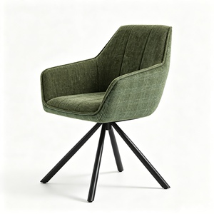 Chaise de salle à manger pivotante moderne en tissu vert rembourré avec pieds en métal, design contemporain, mobilier pour la maison - Product Image 1