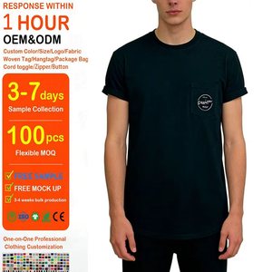 Men's High Quality Cotton Rolled Cuff Pocket T-<b>Shirt</b> 180 Grams Short Sleeve Curved Hem Custom Embroidery Pocket Logo Men's Tee - Product Image 1