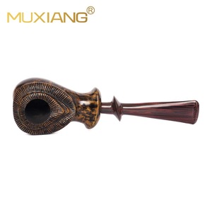 MUXIANG Wooden Tobacco Pipe Hand Carved Straight Type Gold Contrast Glossy Surface Smoking Pipe - Product Image 2