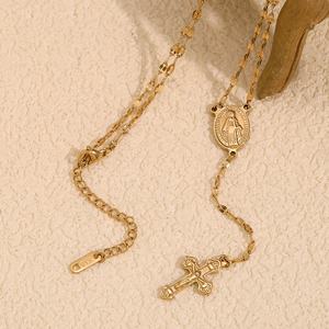 Collier avec pendentif en forme <span class=keywords><strong>de</strong></span> croix gravée <span class=keywords><strong>de</strong></span> la Vierge <span class=keywords><strong>Marie</strong></span>, plaqué or 18 carats, bijoux en acier inoxydable sans ternissement - Product Image 5
