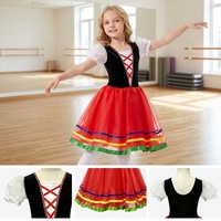 Robe Tutu de Ballet Style Folklorique Espagnol pour Filles, Manches Courtes Bouffantes, Ourlet Rayé, Jupe en Tulle, Costume de Scène de Ballet, Fabrication en Usine