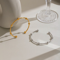 Bracelet ouvert vintage en acier inoxydable, étanche, hypoallergénique, plaqué or 18 carats, avec perles en acier, pour femme