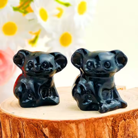 Décoratif pour la maison Pierre Naturelle Gem Animal Sculptures Lumineux Quartz Obsidienne Sculptures Lovely Koala Crystal Carvings