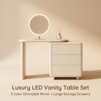 Coiffeuse moderne avec tiroirs, miroir éclairé réglable, meuble de rangement en MDF pour appartement, chambre, hôtel, salon