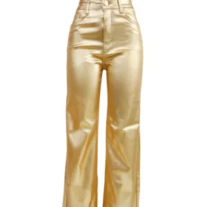 Grosir dapat disesuaikan kain kepar melar tinggi kepangan logam Jeans dilapisi PU laki-laki perempuan pakaian modis kasual dicelup Warp