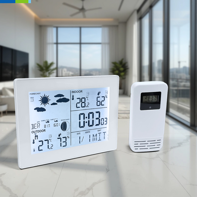 Smart Weather Station Clock with DCF Signal Temperature Humidity Meter / Wall Mounted Outdoor Office Use Desktop