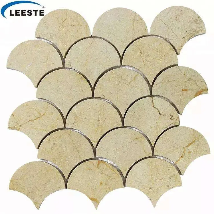 Nouveau Art compétitif haute qualité salle de bain cuisine hôtel mur sol décoration intérieure Crema Marfil 3 ''ventilateur Beige marbre mosaïque