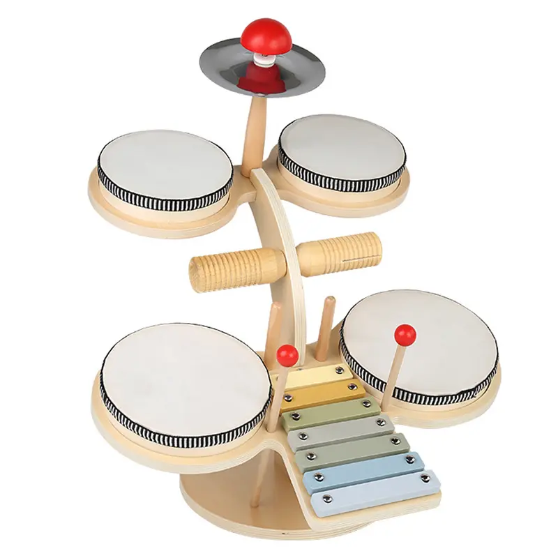 COMMIKI Montessori Wooden Early Education Multifunktion ales Schlagzeug-Set zur Freigabe von Baby Music Talent Color Cognitive Education Toys