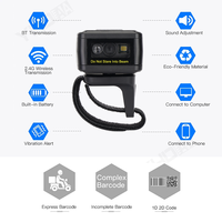 YHDAA Mini Lector de Códigos QR Inalámbrico Bluetooth Portátil 3 en 1, Escáner de Códigos de Barras 2D con Anillo para el Dedo