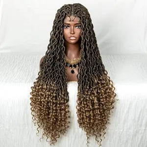 34inch dreadlocks braided wigs with curly end different colors 9x6 lace front dreadlocks braided wigs in stock