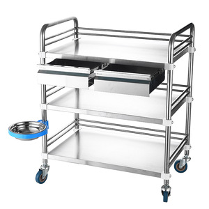 รถเข็นสเตนเลสสามชั้น Haijuya พร้อมลิ้นชักคู่ สำหรับใช้ในร้านเสริมสวย - Product Image 2
