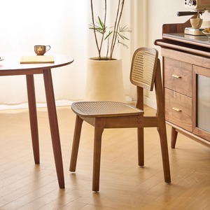 Silla de Comedor de Estilo Retro de Mediados de Siglo, con Respaldo de Ratán Plástico y Madera Sólida, para Hogar, Cocina, Estudio o Cafetería - Product Image 1
