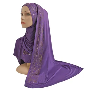 Premium Moslim Etnisch Hoofd Wraps Vrouwen Jersey Stretch Effen Hijab Sjaal Met Strass