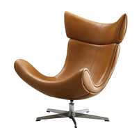 Fauteuil Pivotant Moderne en Cuir Orange de Style Italien avec Piètement Métallique pour Salon ou Chambre à Coucher