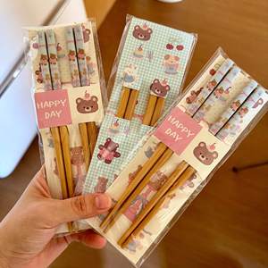 <b>Cute</b> Cartoon Floral Bamboo Chopsticks With <b>Bear</b> Prints For Kids Home Use Gift Set - Product Image 2