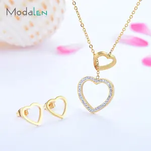 Modalen Staal Hart Chinese Vrouw Sieraden Set Fashion Accesory 18K Vergulde Sieraden