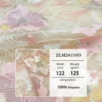 Tissu en maille brodée de paillettes en polyester 100% glamour style ripstop avec caractéristique organique et motif floral