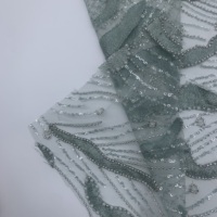Tissu de mariée en tulle brodé de sequins verts 100% polyester, appliqué perlé, pour robe de soirée, robe de couture, mode de luxe