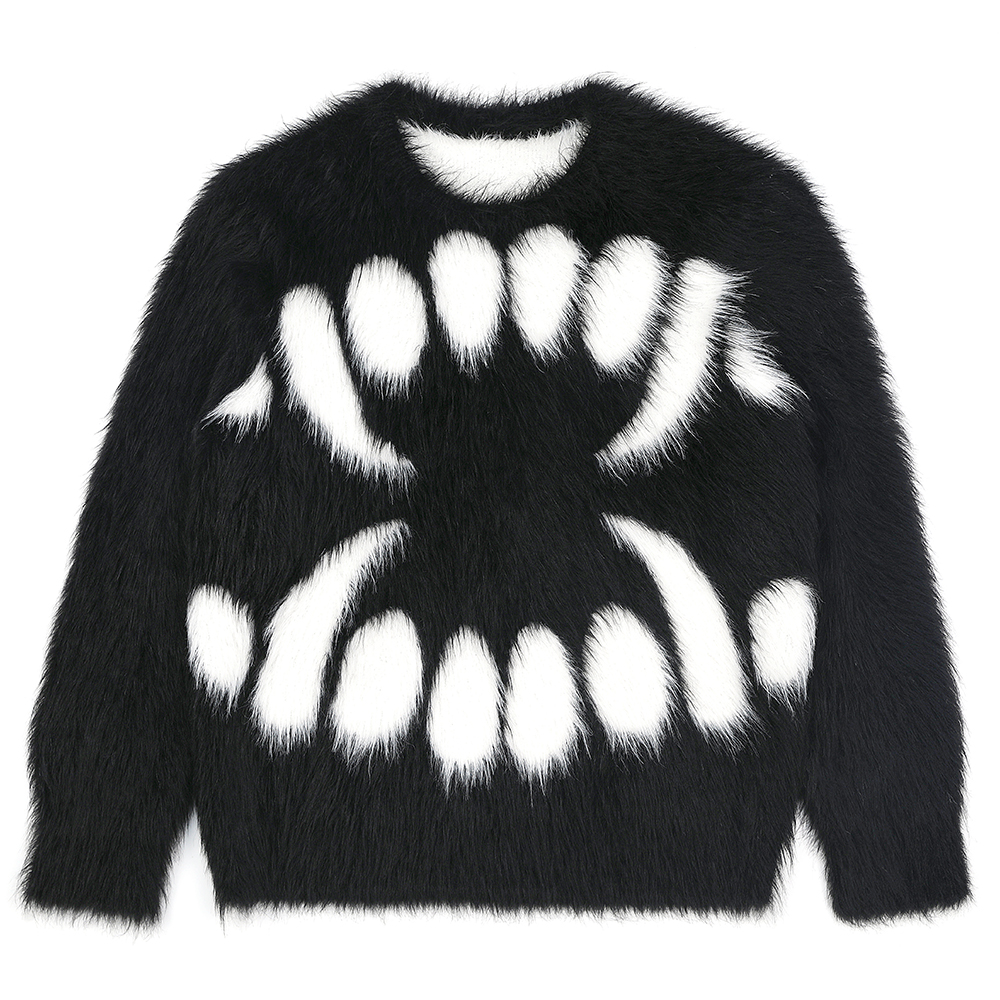 Custom LOGO Mohair Sweater Men Long Sleeve Crew Neck Pullover Knitwear Winter Fuzzy Knitted Jumper Custom Mohair Sweater Men