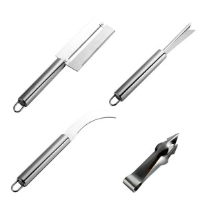 Stainless Steel Peeler Set 4 Pieces Multi Function <b>Fruit</b> <b>Vegetable</b> <b>Tool</b> For Pineapple Sugarcane Eye Remover With Tweezers - Product Image 4