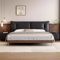 Lit de luxe en cuir pleine fleur, lit double noir minimaliste italien moderne, lit en cuir de vachette de première qualité pour projets haut de gamme