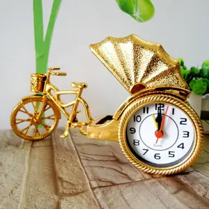 custom new product golden rickshaw clock vintage decorative antique plastic craft clock for home decor