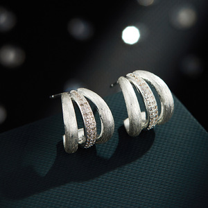 Stud Earrings S925 Silver Micro Insert Zircon Geometric Design For Party Women - Product Image 4