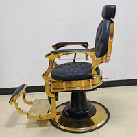Fauteuil de Barbier Portable d'Extérieur en Cuir Capitonnée Noir et Or Style Antique avec Base à Pompe Hydraulique - En Promotion