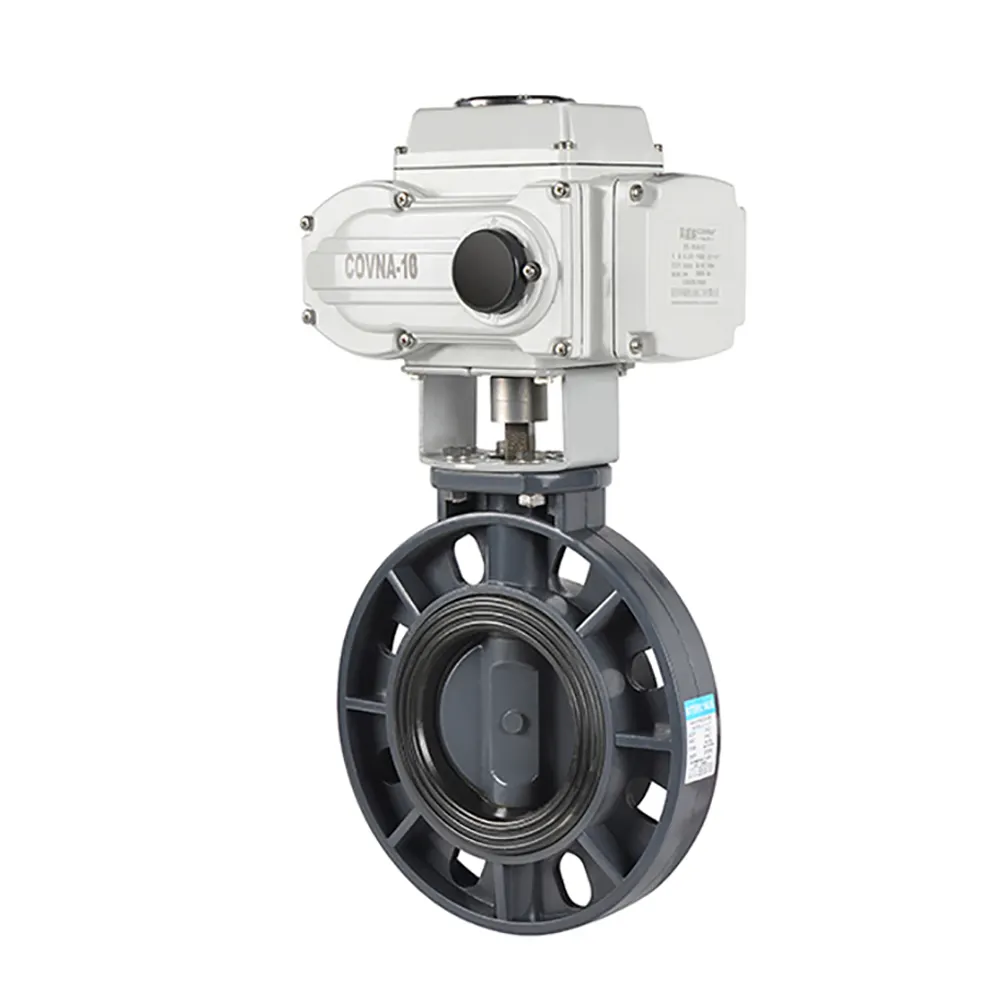 Control Valve DN50 UPVC Plastic Motor Operated Control Electric Wafer Butterfly Valve AC220V