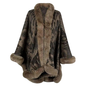 Women Fashion Jacquard Faux Fur <b>Shawl</b> Plush Trim Sleeveless <b>Wrap</b> Open Front Cloak for Everyday Wear Dinner Party - Product Image 6