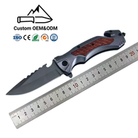 Couteau de poche pliant en aluminium et bois, lame dentelée en acier inoxydable 3CR13, couteau de camping DIY
