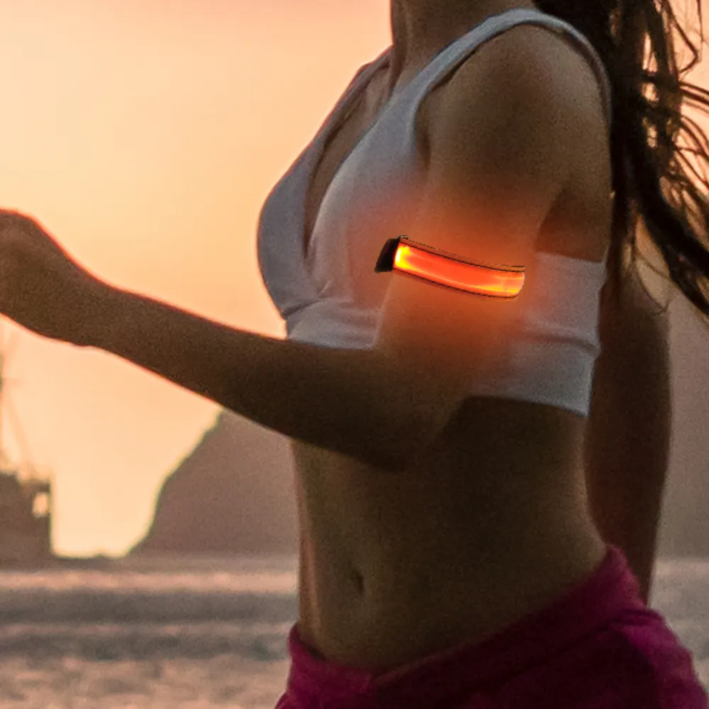 Logotipo personalizado impreso intermitente deporte Led de seguridad brazalete luz resplandor Led de Nylon banda de brazo para el funcionamiento de la noche