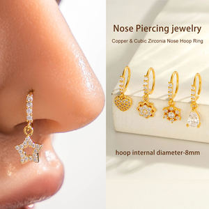 Hengsen Joia de Piercing Hipoalergênica Impermeável para Nariz Argola de Nariz Zircônia Cúbica Piercing de Nariz Dourado com Pingente Oscilante - Product Image 2