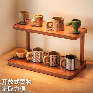 Wooden Double Layer Desktop Shelf 2 Tier Kitchen Storage <b>Stand</b> For Cups Coffee <b>Tea</b> Sets Multifunctional Organizer - Product Image 2
