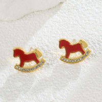 Ensemble de bijoux Cheval du Zodiaque Chinois, 3 pièces : Collier, Bracelet, Boucles d'oreilles, en Acier Inoxydable Plaqué Or PVD avec Coquille Rouge, Cadeau Porte-Bonheur