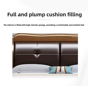 Nueva <span class=keywords><strong>Cama</strong></span> de Diseño Económica China con Respaldo Doble de Cuero, Muebles Modernos para Dormitorio de Adultos, <span class=keywords><strong>Estructura</strong></span> de <span class=keywords><strong>Cama</strong></span> King de Roble Macizo <span class=keywords><strong>180x200</strong></span> Color Nogal - Product Image 4