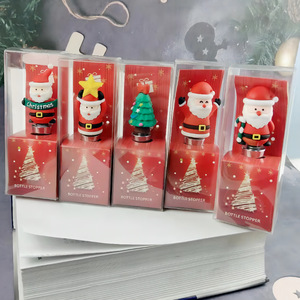 Christmas Wine <b>Stopper</b> Set Silicone Bottle Sealers For Home Use Holiday Decorative Santa Tree Design - Product Image 3
