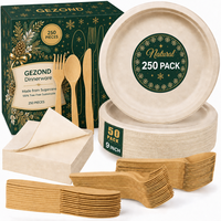 Ensemble de vaisselle jetable pour fête de Noël, mariage, traiteur, buffet, pique-nique – Assiettes, gobelets, couverts, serviettes écologiques pour les fêtes