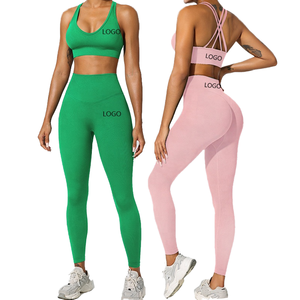 Haute qualité Logo personnalisé taille élastique résistant à l'eau soutien-gorge de sport vêtements de sport ensemble de Fitness couleur unie Yoga vêtements de sport pour femmes - Product Image 4