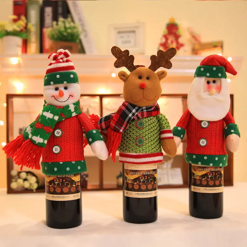 Рождественские украшения, Набор чехлов для винных бутылок, подарок на Рождество и вечеринку, многоразовые рождественские Чехлы для винных бутылок, подарочные пакеты