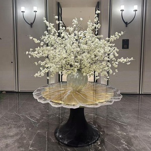 Table ronde en fibre de verre et résine transparente, effet cristal, motif pétales, ondulations aquatiques, mobilier d'intérieur haut de gamme pour hall d'exposition - Product Image 4