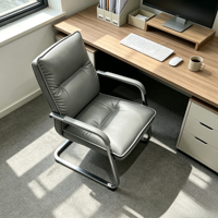 Chaise de bureau élégante à dossier haut pour PDG, chaise de direction, chaise de bureau pour bureau de PDG, moderne, grise, rembourrée, base en forme de traîneau, mobilier de conférence