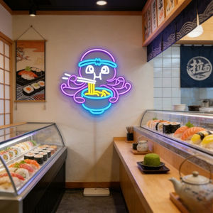 Enseigne néon LED Pieuvre mangeant des nouilles, alimentée par USB, à intensité variable, décoration murale et suspendue - Product Image 3