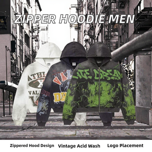 Sweat à capuche unisexe hiver en polyester/coton écoresponsable, délavage acide, logo personnalisé, style sportif streetwear vintage 420g - Product Image 2