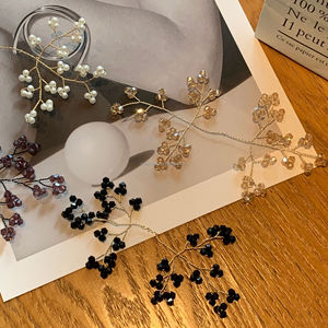 Design de couleur personnalisé fait à la main 3D fil de mariée grande fleur de cristal accessoire de cheveux strass corsage appliqué <span class=keywords><strong>Dor</strong></span> robe - Product Image 5