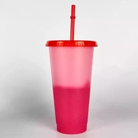 Promotion tasses à café simples 24oz réutilisable Bling couleur changeante 16oz gobelet avec paille