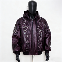 Veste en cuir PU NEOHOPE avec broderie personnalisée, texture cousue, fermeture éclair en strass, veste de moto en cuir tendance pour homme, hiver